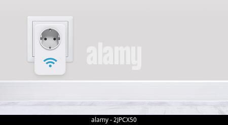 Electrical smart socket, energy efficiency, smart home concept Stock Photo