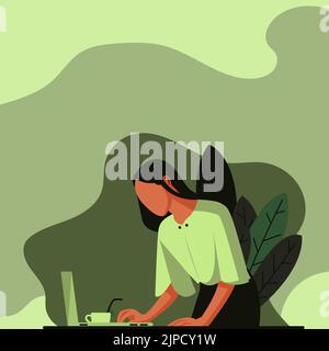 Businesswoman Standing Drawing Using Laptop Placed On Top Of Table Stock Vector