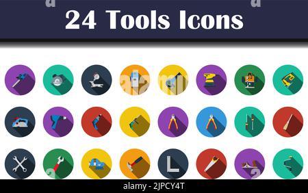 Tools Icon Set. Flat Design With Long Shadow. Vector illustration. Stock Vector