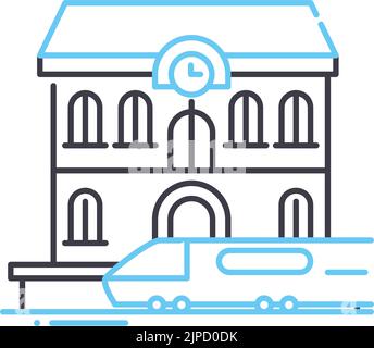 train station line icon, outline symbol, vector illustration, concept sign Stock Vector