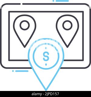 money place mark line icon, outline symbol, vector illustration, concept sign Stock Vector