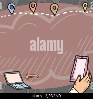Hand Holding Smartphone Displaying Graphical Location Navigation Pin Stock Vector