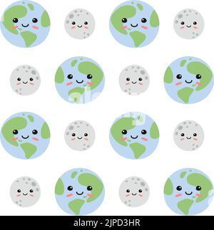 Vector seamless pattern of moon and Earth planet Stock Vector