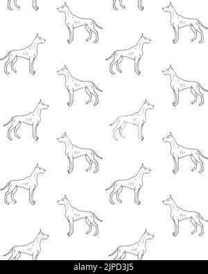 Vector seamless pattern of hand drawn great dane Stock Vector