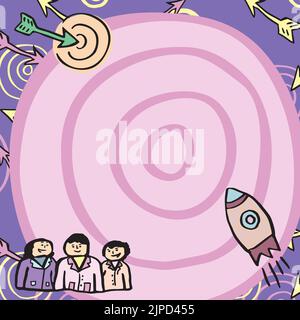 Rocket Ship Launching Fast To Target On Background Being Watched By Group Stock Vector