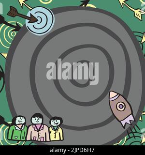 Rocket Ship Launching Fast To Target On Background Being Watched By Group Stock Vector
