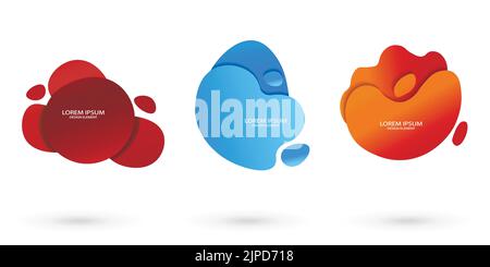 Fluid frame isolated on white background. Set of abstract liquid shapes, colorful elements, gradient waves with geometric lines, dynamical forms Stock Vector