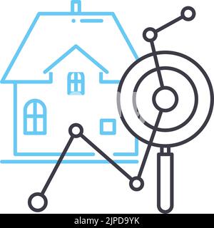 real estate research line icon, outline symbol, vector illustration, concept sign Stock Vector