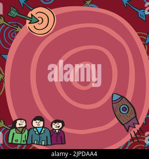 Rocket Ship Launching Fast To Target On Background Being Watched By Group Stock Vector