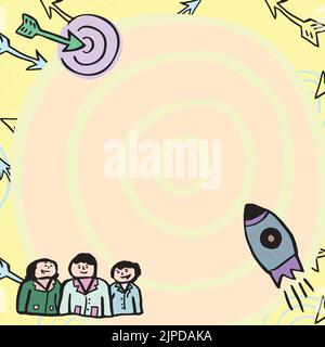 Rocket Ship Launching Fast To Target On Background Being Watched By Group Stock Vector