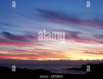 Sunset over the sea at Porth yr Afon Anglesey Wales October 2020 Stock Photo
