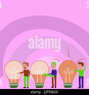 Three Person Fixing Electric Bulbs With Wrenches Stock Vector