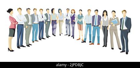 Diverse business people standing together, illustration isolated on white background Stock Vector