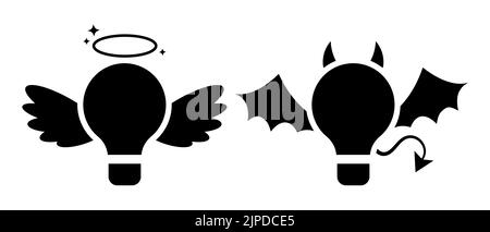 Devil and angel light bulb silhouett vector icon. Stock Vector