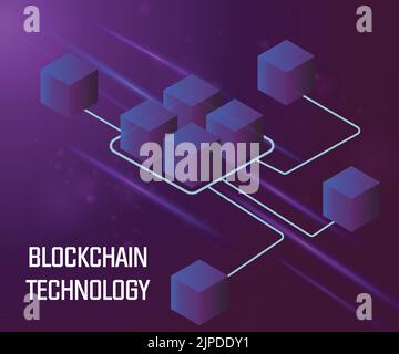 Smart Blockchain Technology background. Connected abstract isometric blocks Stock Vector