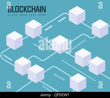 Abstract blockchain technology concept .Isometric digital blocks connection of data depicting a cryptocurrency blockchain. Stock Vector
