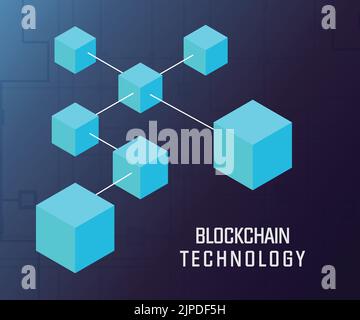 Block Chain vector concept blue linear icon - Cryptocurrency abstract creative sign in outline style on dark background Stock Vector