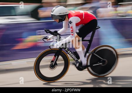 Bavaria, Fürstenfeldbruck: 17 August 2022,  European Championships, European Championship, cycling, road, individual time trial, women. First-placed Marlen Reusser (Switzerland) on the course. Photo: Marius Becker/dpa Stock Photo