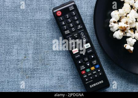 dhaka bangladesh 20 may 2022. tv remote with netflix and amazon prime button  Stock Photo
