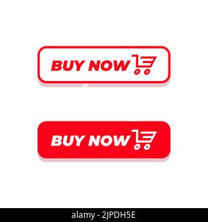 Buy now button. Red Buy now button with shopping cart icon template. Stock Vector