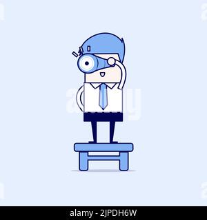 Businessman with binoculars, vision concept. Cartoon character thin line style vector. Stock Vector
