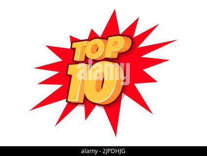 Top 10. Best ten list. 3D orange word on red background. Stock Vector