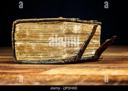 Old ancient leather big book Stock Photo