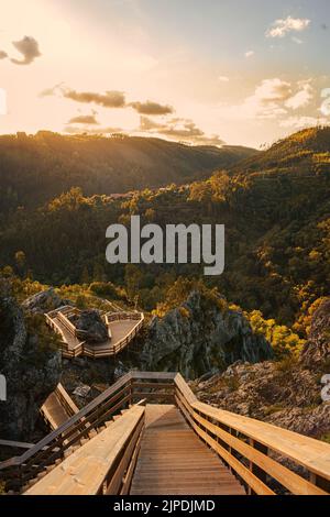 A magical view of the Paiva walkways in the forested hills Stock Photo