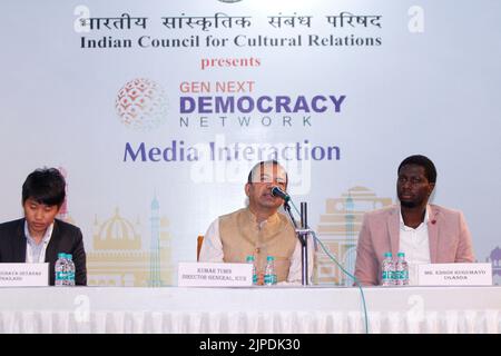 New Delhi, India, August 17th, 2022, Director General of ICCR Kumar Tuhin addresses media during a media interaction at ICCR in New Delhi, India on August 17th, 2022. As a part of Azadi Ka Amrit Mahotsav commemorating 75 years of India's independence and her glorious history, culture, and achievement, ICCR hosted 4th batch of 'Gen-Next Democracy Network Programme' with young leaders from 5 countries namely Paraguay, Uganda, Thailand, Mauritius and Czech Republic. Photo by Akash Anshuman/ABACAPRESS.COM Stock Photo