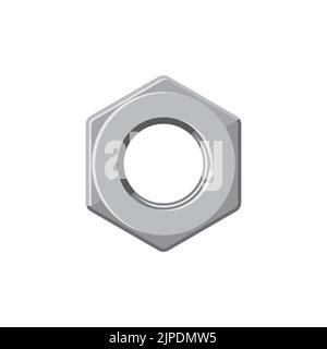 Screw nut isolated realistic icon. Vector washer hexagon nut, mechanical accessory, fastener with threaded hole. Metal stainless steel hardware, metallic car repair and fix detail, tighten hex-nut Stock Vector