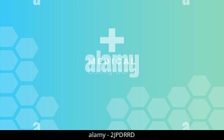 inscription medical background with a cross sign on a green abstract background with hexagons Stock Vector