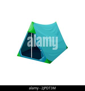 Blue pyramid shape tourists tent isolated camping equipment realistic icon. Vector campsite awning, hiking tent, travel picnic house. Camping cabin marquee, temporary house. Temporary home of scouts Stock Vector