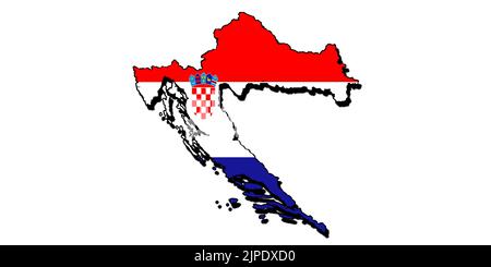 Silhouette of the map of Croatia with its flag Stock Photo