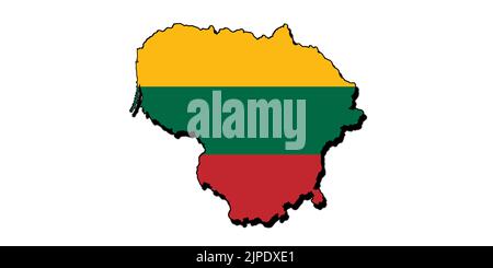 Silhouette of the map of Lithuania with its flag Stock Photo