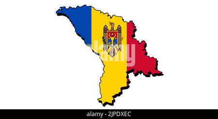 Silhouette of the map of Moldova with its flag Stock Photo