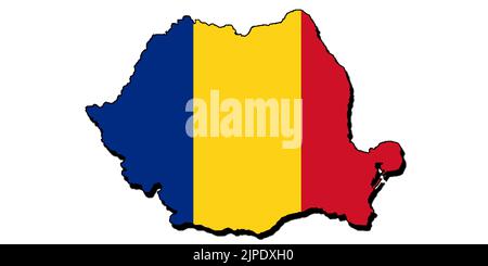 Silhouette of the map of Romania with its flag Stock Photo