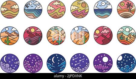 Scenery hand drawn circle frame collection vector illustration Stock Vector