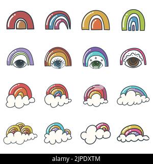 Rainbow and cloud hand drawn collection vector illustration Stock Vector