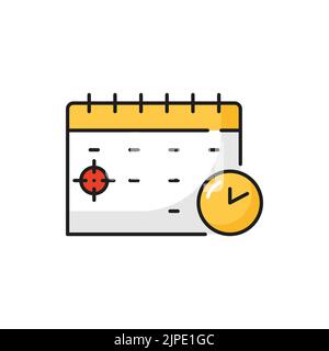 Business planning and work schedule color outline icon with calendar. Strategy planning time, deadline appointment and event reminder thin line vector pictogram or minimalistic symbol Stock Vector