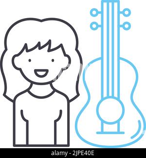 music teacher female line icon, outline symbol, vector illustration, concept sign Stock Vector