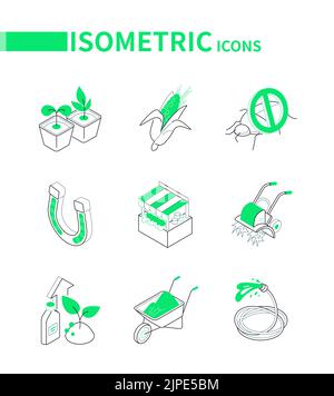 Agriculture and natural production - modern line isometric icons set Stock Vector