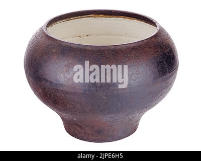 Old vintage cast iron pot isolated on white Stock Photo