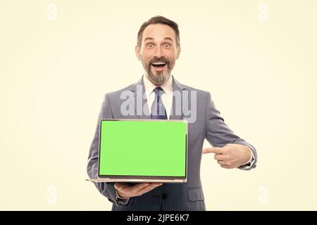 presentation on computer. office manager ready for video conference. Stock Photo
