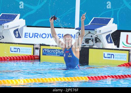 Rome, Italy. 16th Aug, 2022. At Foro Italico of Rome, sixth day of European Aquatics Championship. In this picture Sarah Sjoestroem (Photo by Paolo Pizzi/Pacific Press) Credit: Pacific Press Media Production Corp./Alamy Live News Stock Photo