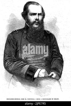 Portrait of Union Army General John McAllister Schofield (1862) American Civil War illustration from Frank Leslie's Illustrated Newspaper Stock Photo