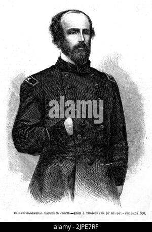 Portrait of Union Army General Darius Nash Couch (1862) American Civil War illustration from Frank Leslie's Illustrated Newspaper Stock Photo