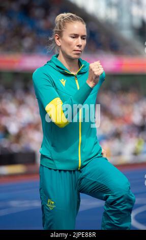 Eleanor Patterson of Australia competing in the women’s high jump heats at Commonwealth Games at Alexander Stadium, Birmingham, England, on 4th August Stock Photo