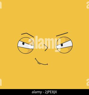 Pensive, sly face with expressive emotions - Vector illustration Stock Vector