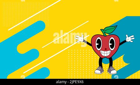 apple character retro cartoon style background in vector format Stock Vector