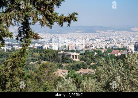 ATHENS, GREECE - MAY 14, 2022: view from the Acropolis to Athens. Panorama. Stock Photo